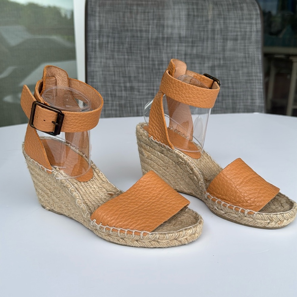 J Crew Corsica pebbled leather tan espadrilles / wedge shoes, size 7